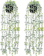 Waipfaru 2Pcs Fake Hanging Plants with Pot Light Green Eucalyptus Leaves UV Resistant Fake Vines Ivy Artificial Plants Outdoor Faux Plants Indoor Bedroom Living Room Boho Wall Porch Shelf Decor