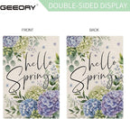 GEEORY Hello Spring Hydrangea Eucalyptus Garden Flag 12x18 Inch, Double Sided Spring Summer Decor, Farmhouse Rustic Outdoor Floral Flag Outside Yard Lawn Decoration