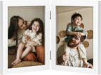 decorUhome Double 5x7 Picture Frame Vertical, Engineered Wood Bifold Photo Frame with Plexiglass for Tabletop Display, 5x7, White