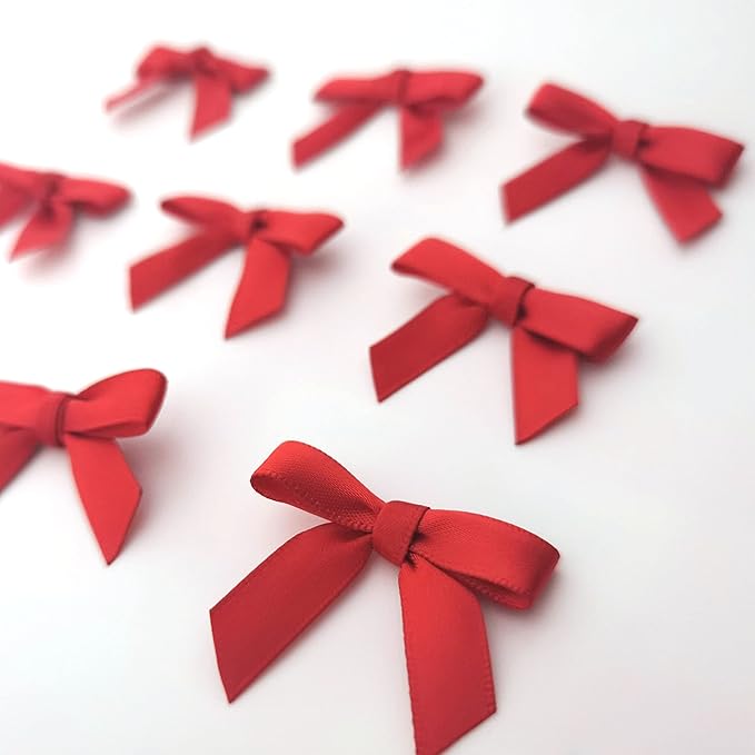 50pcs 1-1/2" Mini Red Satin Ribbon Bows for Christmas Decoration Gift Packing (Red)