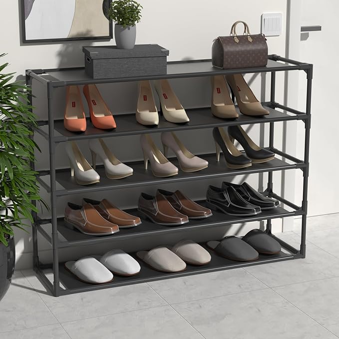 TY ARTS & CULTURE 2 Pack 5-Tiers Shoe Rack Organizer, Sturdy Metal Pipes & Durable Non-Woven Fabric, Shoe Rack for Closet Hold 40-50 Pairs, Shoe Rack for Entryway (Black)