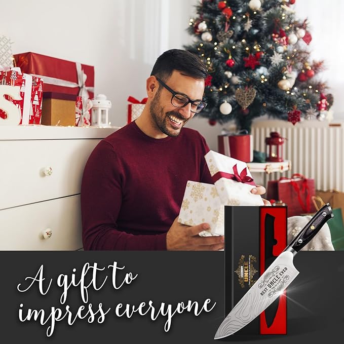 Best Uncle Ever Gifts for Men Uncle, 8 inch Professional German High Carbon Stainless Steel Chef Knife, Kitchen Cooking Knife Gifts for Birthday, Uncle Christmas Xmas Gifts