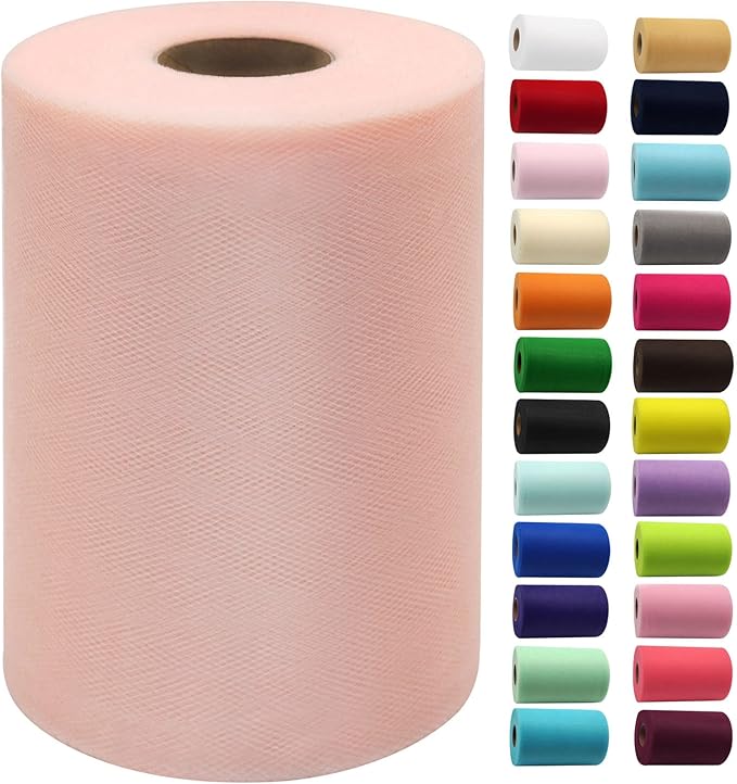 Blush Tulle Fabric Rolls 6 Inch by 100 Yards (300 feet) Fabric Spool Tulle Ribbon for DIY Blush Tutu Bow Baby Shower Birthday Party Wedding Decorations Christmas Craft Supplies