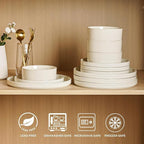 GBHOME Dinnerware Set for 6, 18 Piece Speckled Plates and Bowls Set with Glazed Bottom, Chip & Scratch Resistant Stoneware Plates Sets, Dishwasher & Microwave Safe Dishes, Light Beige