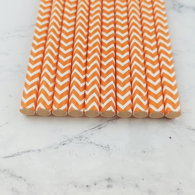 YAOSHENG Premium Disposable Waves Striped Drinking Paper Straws, Pack 100 Orange Waves Paper Straws for Cocktail Party Supplies,Birthday,Bridal/Baby Shower,Juice,Shakes (Orange Waves)