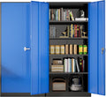 Greenvelly Metal Garage Storage Cabinet with Doors and Adjustable Shelves,72" Steel Lockable File Cabinet for Home Office,Garage,School(Black Blue,32" W x 16" D)