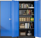 Greenvelly Metal Garage Storage Cabinet with Doors and Adjustable Shelves,72" Steel Lockable File Cabinet for Home Office,Garage,School(Black Blue,32" W x 16" D)