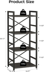 Homeiju Black Bookshelf, 4 Tier Small Bookcase, Black Metal Small Bookcase, Book Shelf Organization and Storage for Living Room, Bedroom, and Home Office