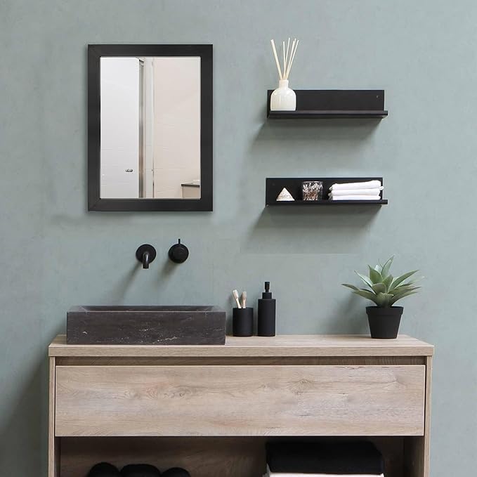 BOMINICA Rectangular Wall Mirror Framed Decorative Mirror 12” x 16” for Bathroom, Living Room, Vanity, Black