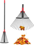 Garden Rake for Leaves: 55 Inch Adjustable Long Handle 18 Metal Tines with 8-17" Expandable Head Heavy Duty Metal Rake for Lawns Leaves Yard Grass Camping Debris