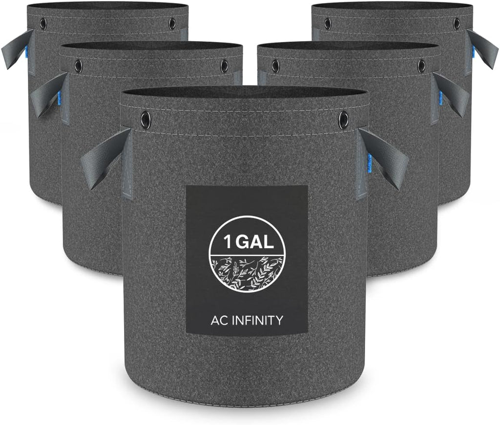AC Infinity Heavy Duty Fabric Pots, 1 Gallon Aeration Reusable Grow Bags 5-Pack with 500G Thick Nonwoven Fabric and Multi-Purpose Rings, for Low Stress Plant Training Fruits, Vegetables, and Flowers