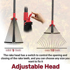 76 Inch Rake for Leaves, Adjustable 18 Metal Tines with Expandable Head Garden Rakes for Lawns Heavy Duty Metal Rake for Leaves Yard Gardening Grass Outdoor Debris