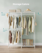 SONGMICS Clothes Rack, Freestanding Wardrobe Closet, Metal Clothing Racks, Heavy-Duty Garment Rack with Adjustable Shelves, Hanging Rods, Dividable, 15.8 x 47.2 x 70.9 Inches, Cloud White ULGR423W01