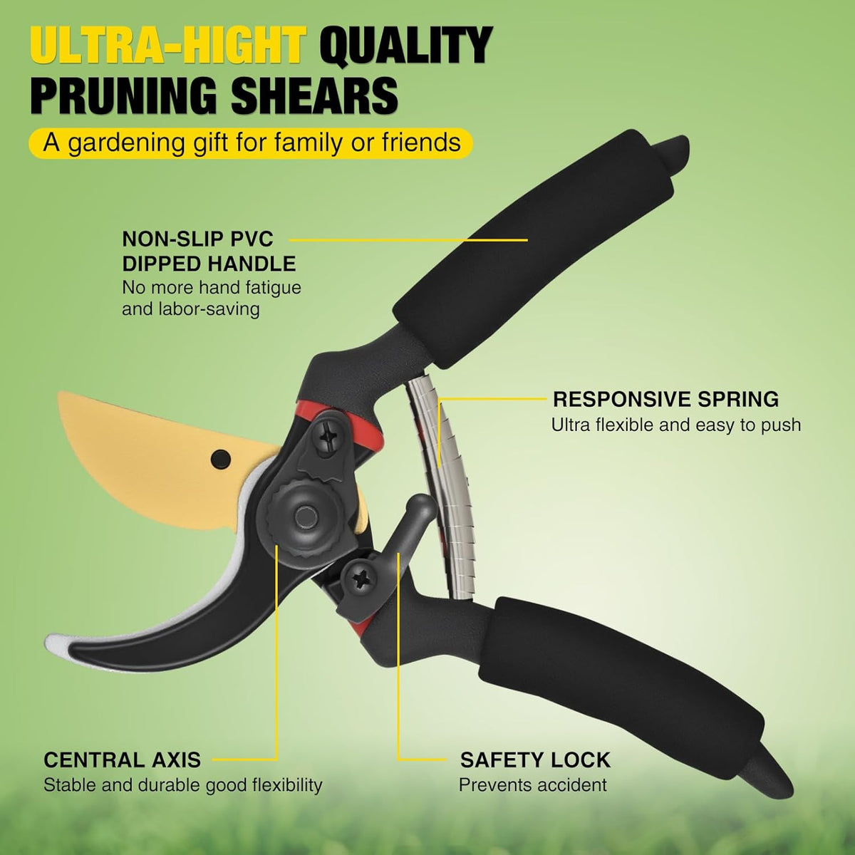 Yesker Pruning Shears for Gardening 8" Professional Bypass Garden Scissors Yard Clippers with Sharp Carbon Steel Blade Heavy Duty Hand Pruners for Branch Flower Plant Trimming Cutting Gardening Tools