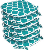SleepMan Outdoor 17"x16" Chair Cushions with Ties Set of 6, Water Resistant All Weather U-Shape Seat Pads for Patio Garden Furniture Indoor Fade Resistant Patio Cushions (Aqua Plaid)