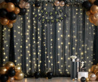 Black Tulle Backdrop Curtain with Lights String for Parites 20ft×8ft Black Sheer Backdrop Curtains for Baby Shower Wedding Bridal Shower Birthday Party Photo Shoot Decorations(4 Panels 5×8ft)