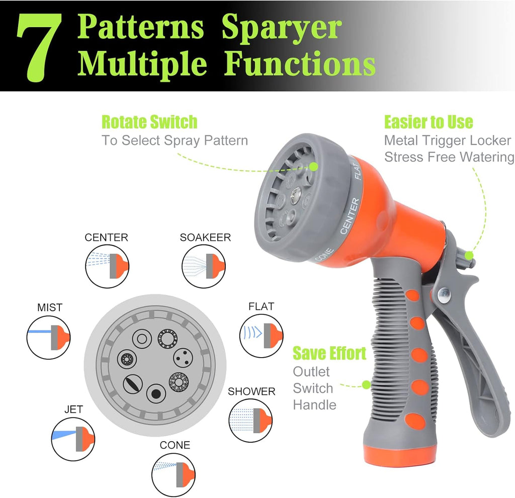 SYEENIFY Kink Free Garden Hose 25ft 5/8", Heavy Duty Hybrid Water Hose, Ultra Durable Flexible Rubber Hose with Sprayer Nozzle,Leakproof Yard Outdoor Hose with Brass Solid Connector