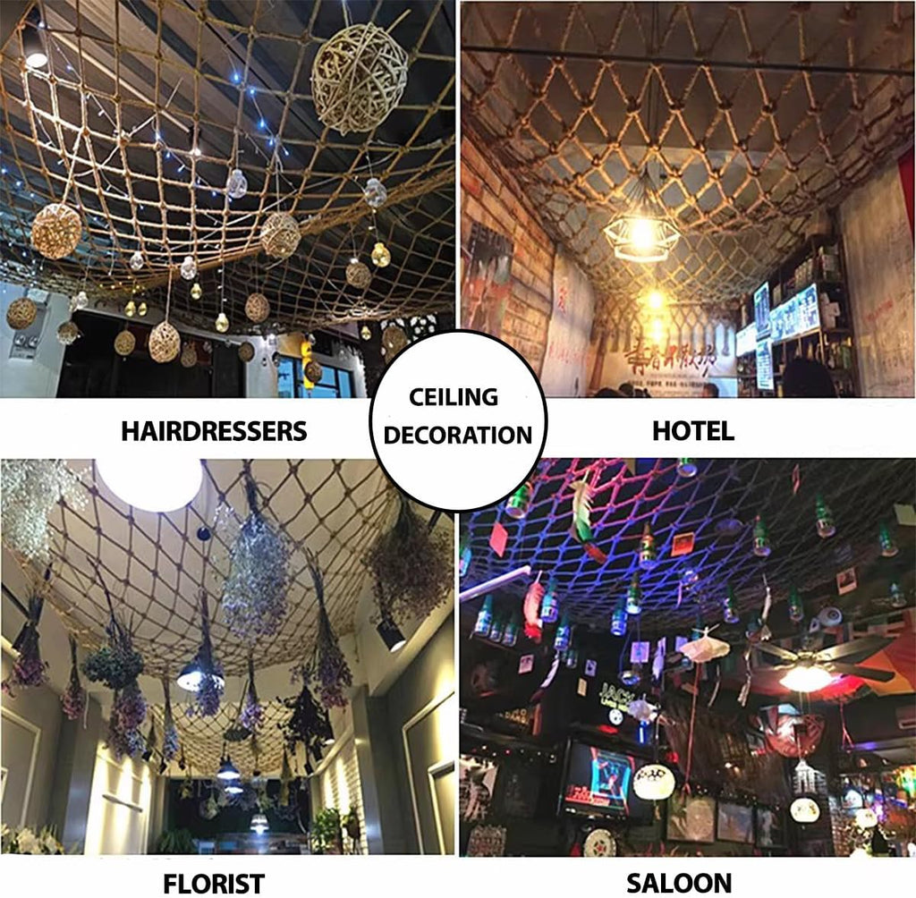 Natural Jute Hemp Rope Net,8mm Thick Safety Anti-Fall for Children Pet,Balcony Stairs Garden Playground Protection Net,Indoor & Outdoor Decor (Size:1M*7M(3.3FT*22.9FT))