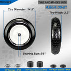4.80/4.00-8 Tire, 14.5" Tire and Wheel Flat Free, 5/8" Bore Bearing with 3/4" Extra Bearings, 3" Centered Hub - Universal for 4.80-8 4.00-8 4.00-6 3.50/3.00-8 Wheelbarrow Tires