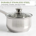 Ecolution Stainless Steel Sauce Pan, Encapsulated Induction Ready Cooking Pot with Glass Lid, Oven Safe, Dishwasher Safe Soup Pot, 2-Quart