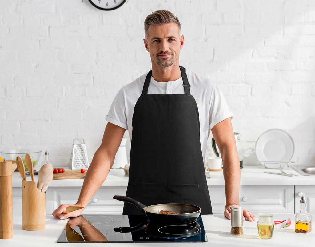Utopia Kitchen Bib Aprons 2 Pack Adjustable With 2 Pockets Black