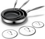 Non Stick Frying Pans Set with 3 Lid, Hybrid Pans Set Nonstick (8+10+12inch),Pan for cooking, nonStick Cookware, Dishwasher and Oven-Safe Cookware Sets, Stainless Steel Skillets