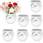 6 Pcs Disco Ball Vases,6" X 6.7" Disco Ball Centerpieces Decor,Silver Mirror Plastic Vase Disco Ball Planter for Wedding,Birthday,Office Table Decorations