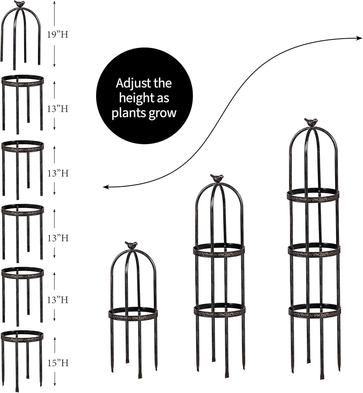 Evergreen 7 Feet Garden Metal Garden Obelisk Trellis for Climbing Plants Outdoor | Indoor Plant Trellis for Potted Plants | Floral Pattern Arch Trellis | Bronze