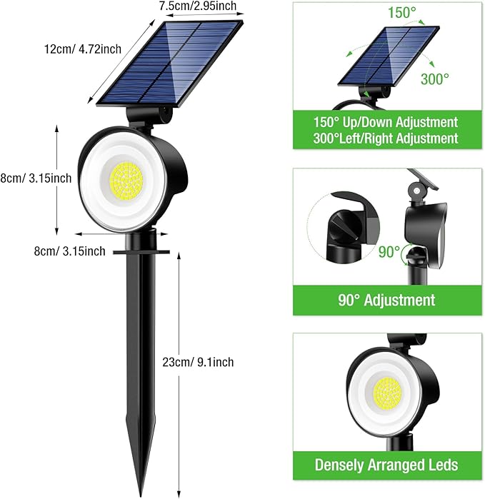 nipify 1 Pack Solar Spot Lights Outdoor Waterproof with 3 Modes, Solar Spotlight Light for Outside Yard Landscape Lighting Pathway Lights Wall,Warm White