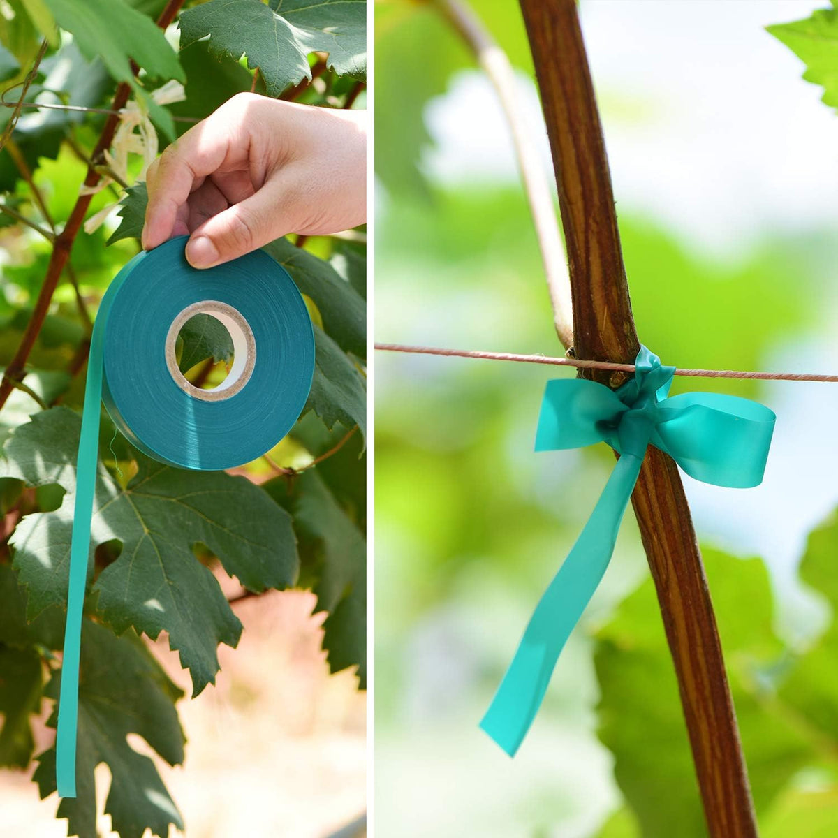 2 Pcs 150 Feet x 1/2" Wide Stretch Tie Tape Green Plant Garden Tie, Garden Vinyl Stake for Branches, Climbing Planters, Flowers