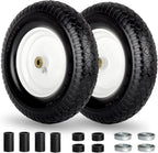 4.80/4.00-8" Wheelbarrow Tire, 16" Flat-Free Solid Tire and Wheel, 3" Centered Hub, 5/8" Axle Bore Hole,for Garden Wagon Cart Trolley Dolly Replacement(2 Pack)