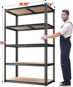 REIBII 2020LBS Storage Shelves 5 Tier Garage Shelving Heavy Duty, Adjustable Metal Shelving Unit, Garage Shelves for Basement Warehouse Pantry, 72" H x 35.55" W x 16" D, Black, 2 Pack