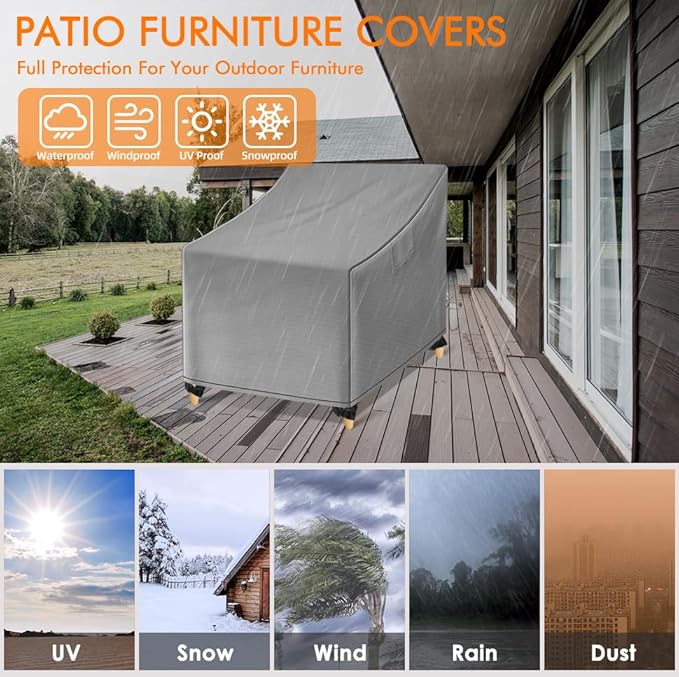 WLEAFJ Outdoor Chair Covers Waterproof, Gray Lawn Patio Furniture Covers, Heavy Duty Wicker Garden Sofa Chair Cover, 2 Pack - 29" W x 30" D x 36" H