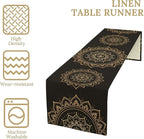 Golden Mandala Table Runner, Traditional Indian Gold Black Flower Vintage Luxury Bohemian Mandala Table Runner for Home Kitchen Dinning Table Indoor Outdoor Holiday, 13x120inch