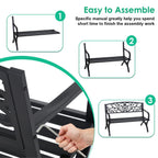 FDW | 50" Outdoor Garden Bench | Black | 485lbs Load Capacity