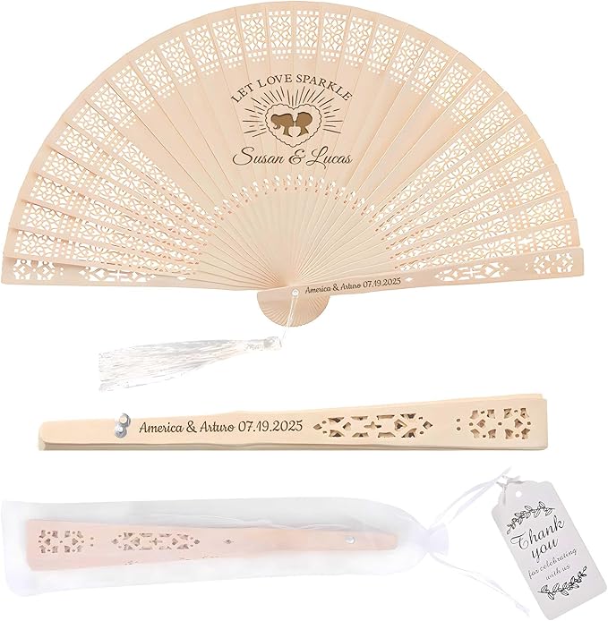 50 PCS Custom Fans Personalized Folding Fans for Line Dancing Wooden Hand Fan Wedding Favors Bulk Fans for Guests Party Event Use (Style13)