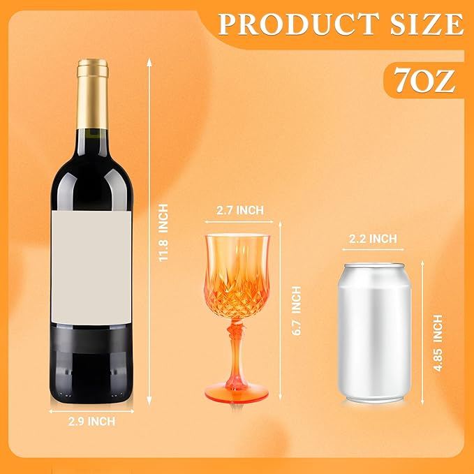 Plastic Wine Glasses，Plastic Goblets Vintage Style Cordial Drinking Glasses for Wedding Reception, Grand Event Party Supplies (24, Pumpkin orange)