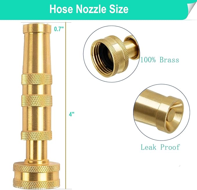 Garden Hose Nozzle, CM CUMIZON Solid Brass Heavy Duty Adjustable Twist Hose Nozzle, High Pressure Water Hose Sprayer Nozzle, 2 Pack