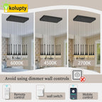 Rectangular Chandeliers for Living Room Black Dining Room Lights Fixture Raindrop Pendant Lights Kitchen Island Crystal Chandelier for Staircase Hallway Foyer Entryway