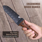 TOPLINE Hori Hori Garden Knife with Oxford Sheath, 7" Stainless Steel Blade with Cutting Edge, Full Tang Walnut Handle with Hanging Hole, Multifunctional Garden Tools for Weeding, Planting, Cutting