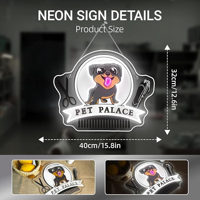 Pet Palace Neon Sign Dog LED Neon Signs for Wall Decor Pet Grooming&Hair Cut Salon Club Led Light for Animal Clinics Neon Wall Unique Gift for Pet Shop