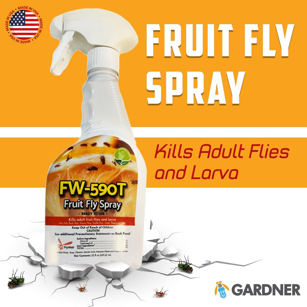 Gardner FW-590T Fruit Fly & Gnat Spray, 22 oz – All-Natural, Pet-Safe Indoor Bug Killer