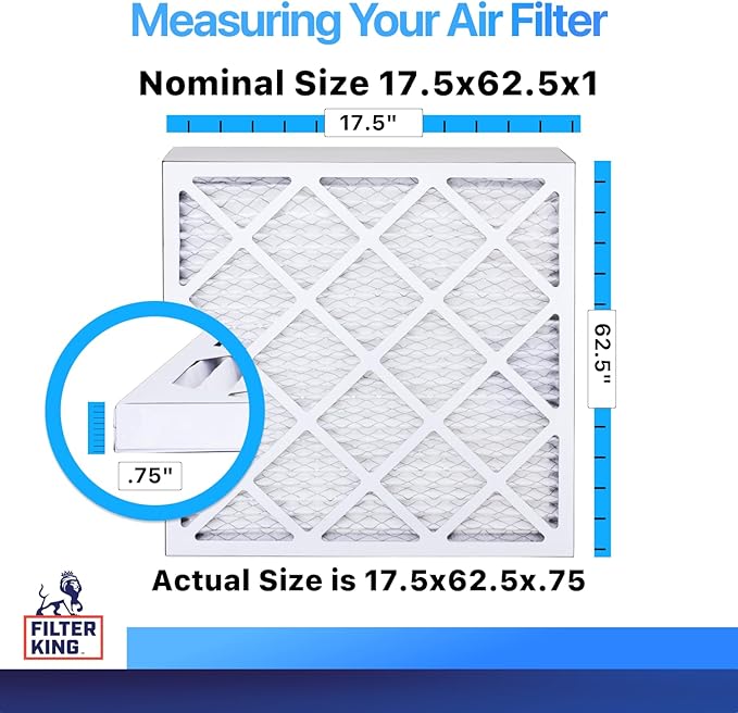 Filter King 17.5x62.5x1 Air Filter | 4-PACK | MERV 8 HVAC Pleated A/C Furnace Filters | MADE IN USA | Actual Size: 17.5 x 62.5 x .75"