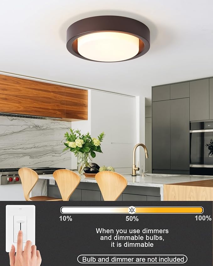 16 Inch Flush Mount Ceiling Light,3-Lights Oil Rubbed Bronze Finish with Frosted Glass Shade,Round Ceiling Light Fixture for Bedroom Livingroom Kitchen