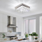 10.6" Crystal Ceiling Light Modern Crystal Chandelier LED Flush Mount Ceiling Light Fixture Mini Square Chandeliers for Bedroom Hallway Kitchen Foyer (Cool White)