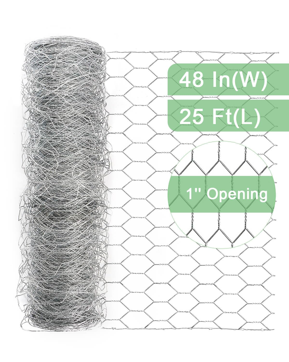 Garden Poultry Chicken Wire Netting - 48 '' × 25 ' Garden Fence Animal Barrier, Chicken Wire for Crafts, 1 inch Mesh Poultry Netting Fence, Pet/Rabbit/Chicken Wire Fencing