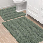 H.VERSAILTEX Bathroom Rugs Bath Rug Set 2 Piece Bathroom Contour Rug Toilet Mat Non Slip Contour Bath Rug Ultra Thick Water Absorbent Striped Bath Mats Washable(36" x 24" Plus 20" x 24" U, Green Bay)