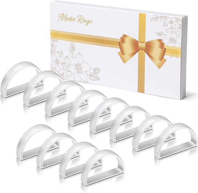 KPOSIYA Napkin Rings Set of 12, Metal Silver Napkin Rings Bulk for Table Settings, D-Shape Napkin Holders Rings for Dinner Table Decor, Easter, Fall,Thanksgiving, Christmas, Party,（Silver 12 pcs）