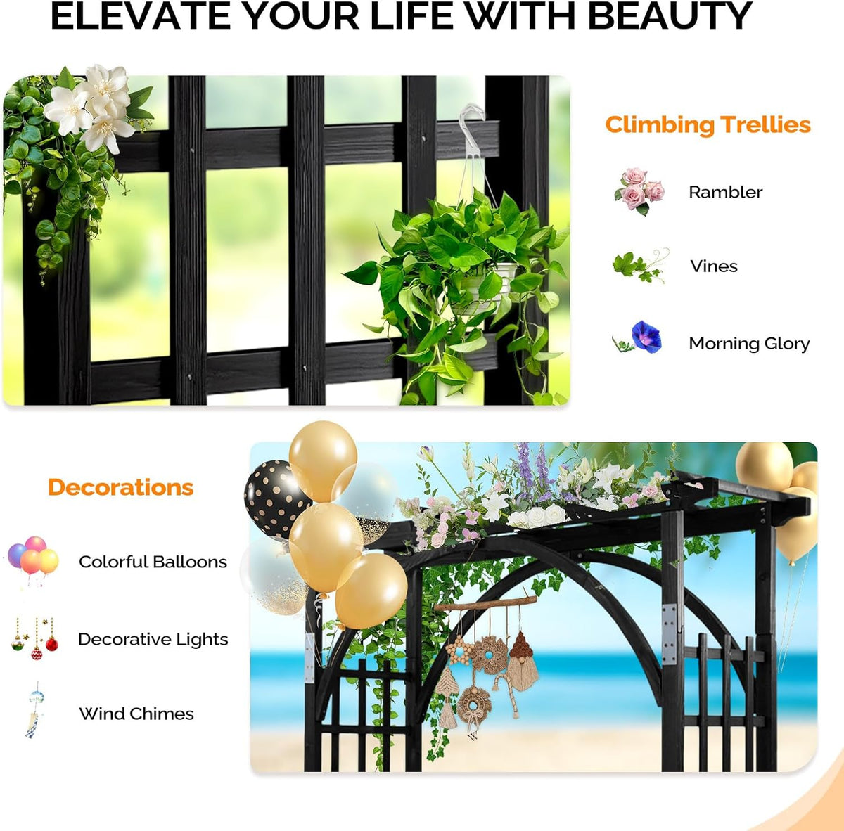 VINGLI 85in Wooden Arbor, Wedding Arch for Ceremony, Wood Trellis for Plant Climbing, Christmas Decor Pergola for Garden Backyard, Lawn (Black)
