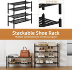 4 Tier Bamboo Shoe Rack Storage Organizer for Closet, Multifunctional Stackable Free Standing Shoe Shelf Organizer for Small Space,Entryway, Hallway, Bathroom27 x11 x26(Black, 4 Tier)
